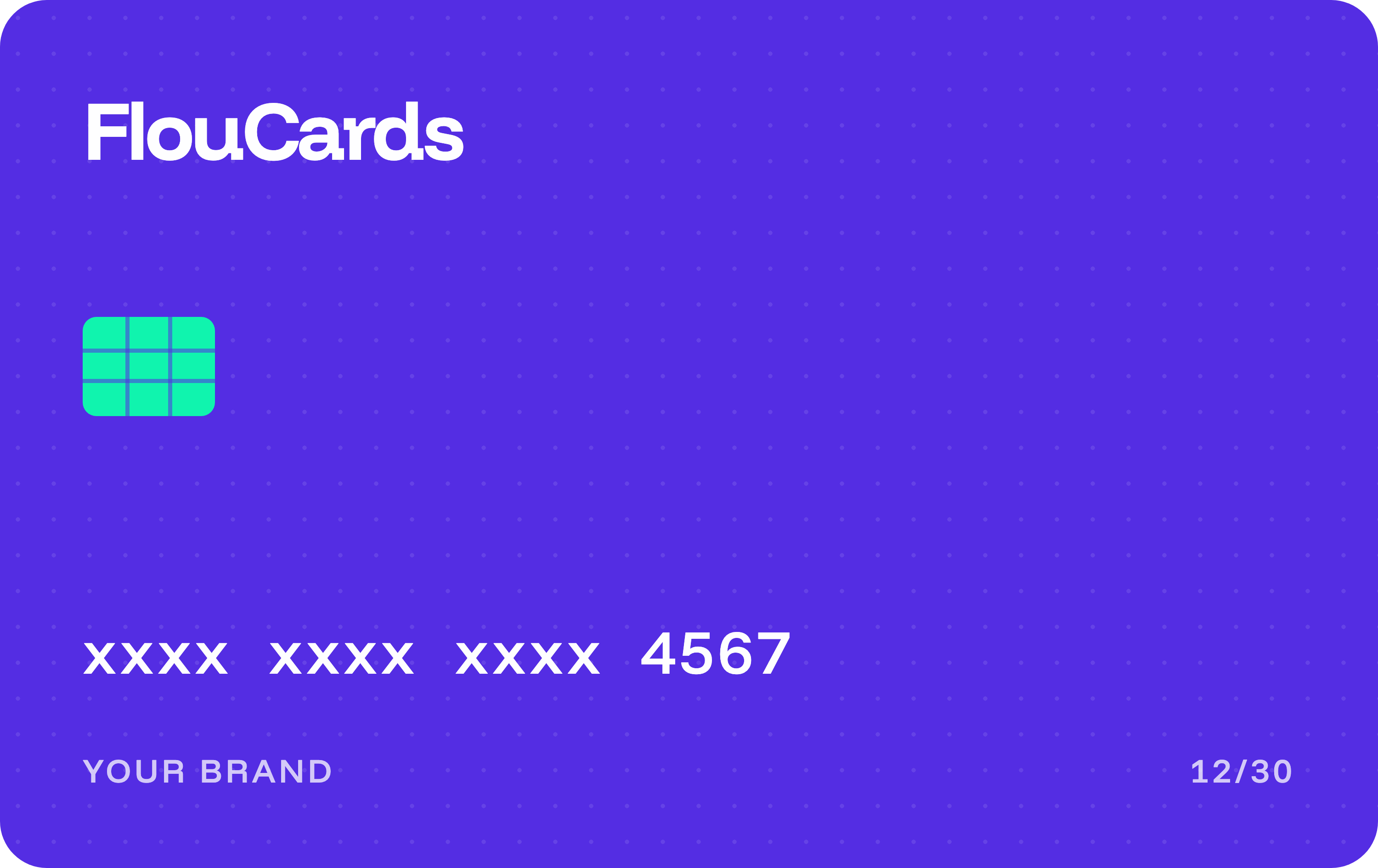 Tarjeta de un programa financiero construido con FlouCards, con el espacio de marca del cliente.